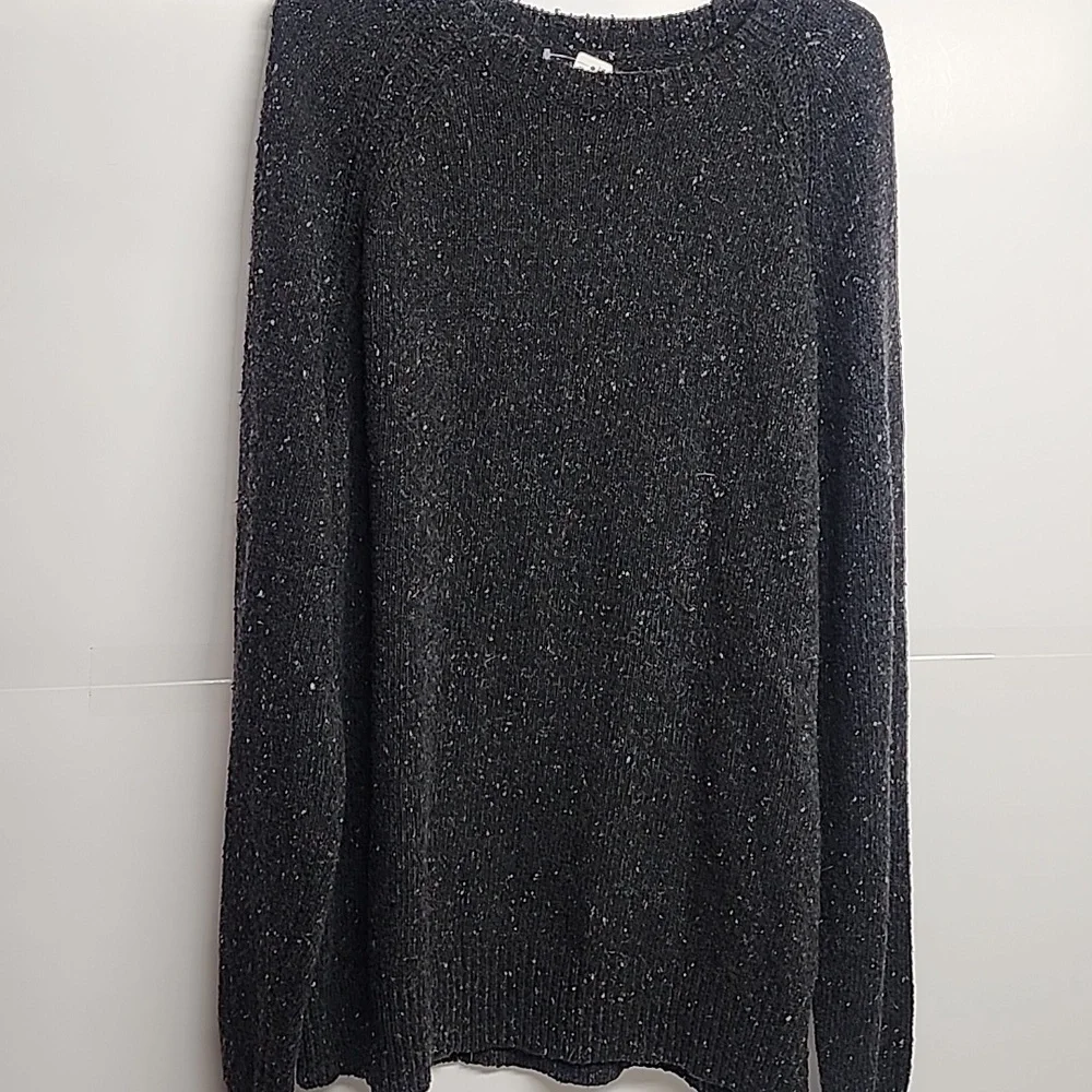 J. Crew Black Charcoal Speckled Crew Neck Warm Unisex XL Wool Blend Sweater NWT